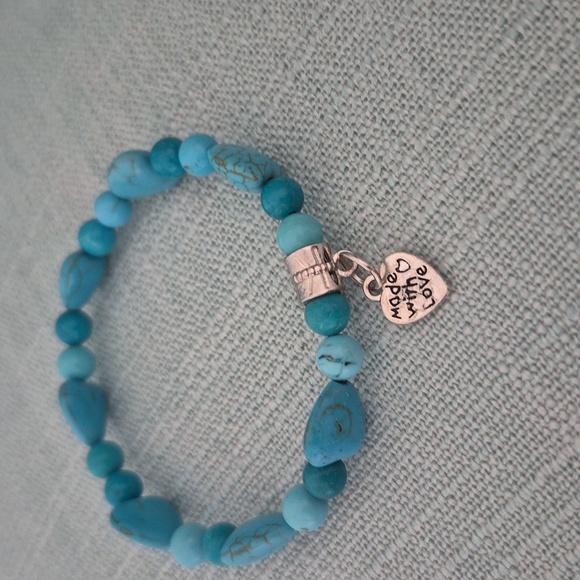 Turquoise 6mm 4mm Natural Beads on Heart Necklace.Charm On Matching Braclet. - Picture 3 of 4
